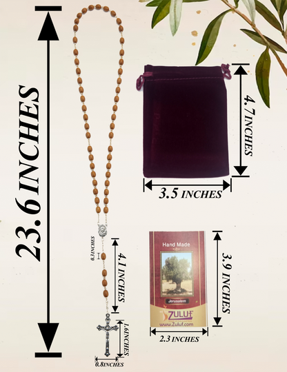 Olive Wood Rosary Handmade in Bethlehem – 23.6” Catholic Wooden Rosary with Silver Crucifix – Set of 3 or 6 – Includes Velvet Bags & Certificates – Holy Land Christian Gift