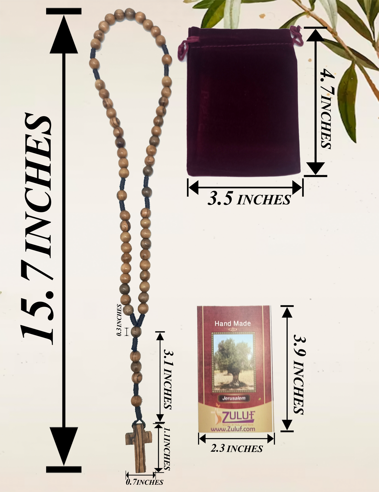 Set of 3 Olive Wood Rosary Beads Handmade in Bethlehem – Catholic Wooden Rosary with Cross – Includes 3 Velvet Bags & 3 Certificates – Holy Land Christian Gift