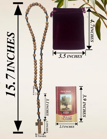 Set of 3 Olive Wood Rosary Beads Handmade in Bethlehem – Catholic Wooden Rosary with Cross – Includes 3 Velvet Bags & 3 Certificates – Holy Land Christian Gift