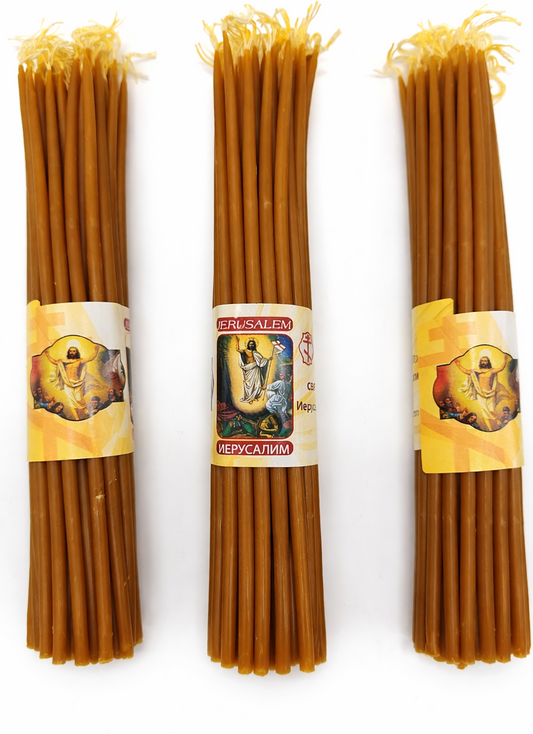 Holy Land Beeswax Prayer Candles (3-Pack) – 9.6" Long | Handmade in Jerusalem | 300g Total Weight