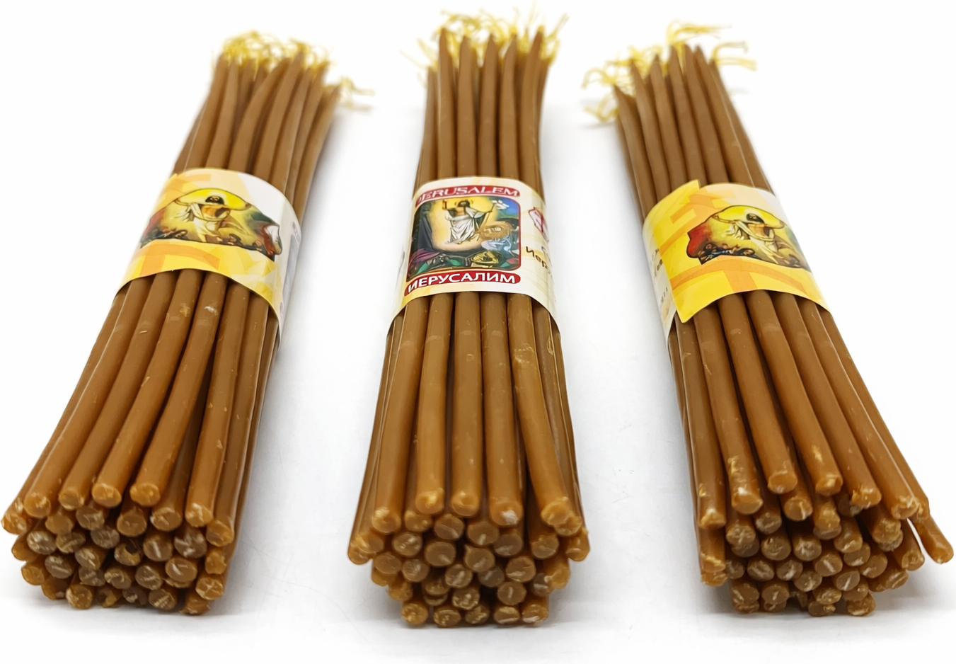 Holy Land Beeswax Prayer Candles (3-Pack) – 9.6" Long | Handmade in Jerusalem | 300g Total Weight