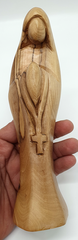 Discover Tranquility: 8" Praying Virgin Mary Olive Wood Carving Statue from Bethlehem - Timeless Spiritual Elegance