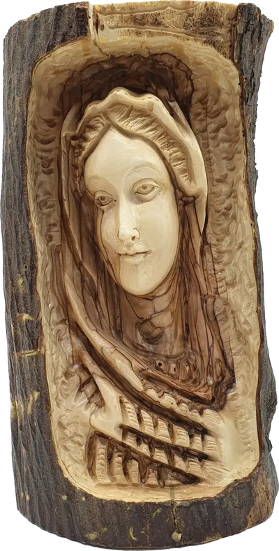 Hand-Carved Olive Wood Virgin Mary Face Sculpture from Bethlehem
