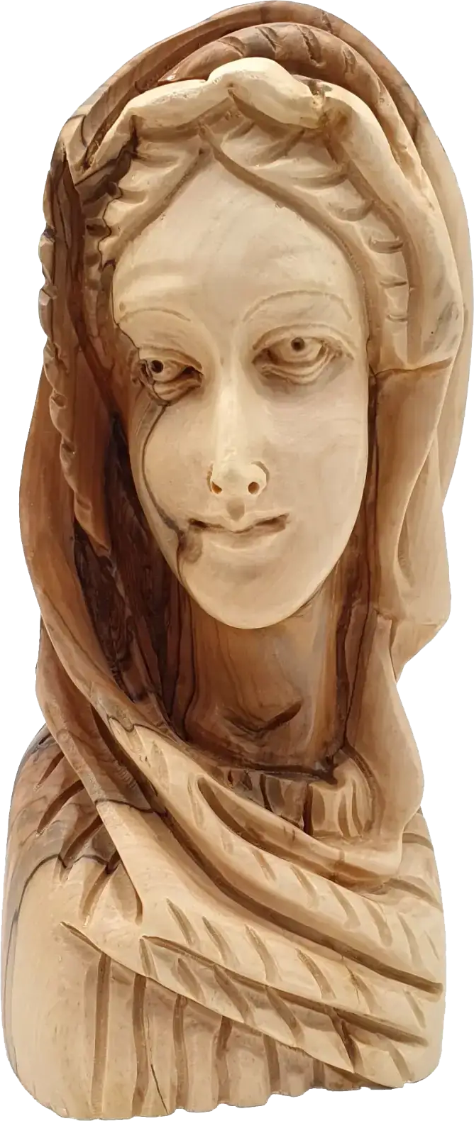 Hand-Carved Olive Wood Virgin Mary Head from Bethlehem Religious Decor