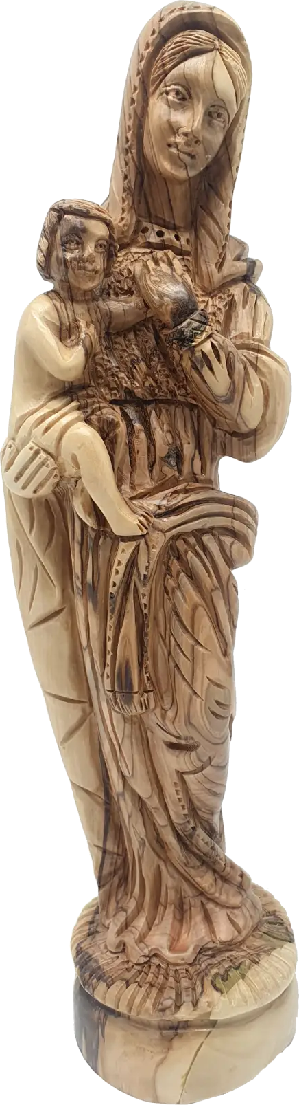 Large Olive Wood Virgin Mary Holding Baby Jesus Statue