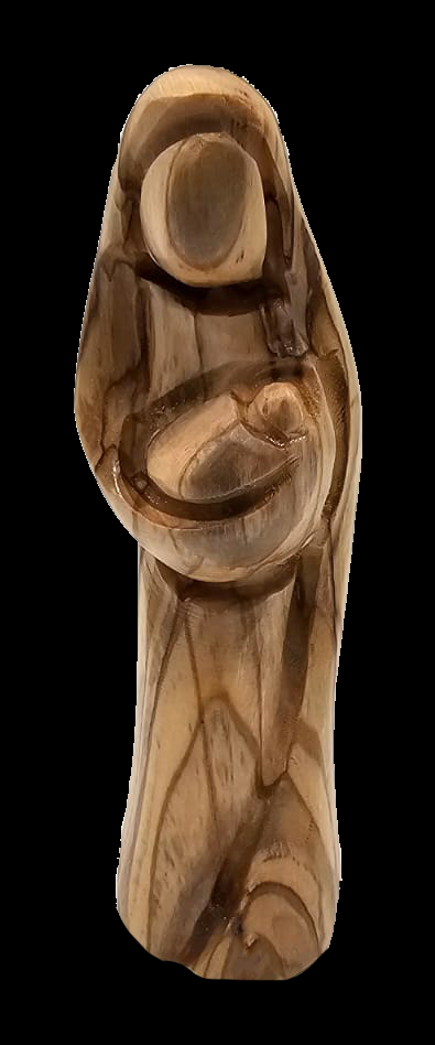 Olive Wood Faceless Virgin Mary Holding Baby Jesus Statue - Handcrafted in Bethlehem | Perfect for Decor and Gift | 4.8X1.9X2.1"