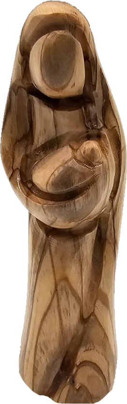 Faceless Virgin Mary Holding Baby Jesus Olive Wood Statue