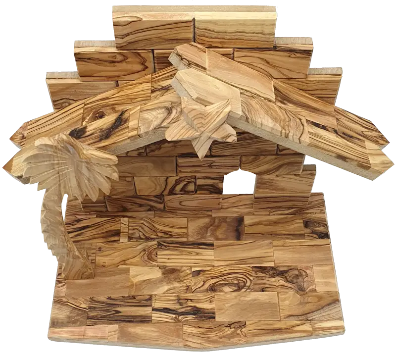Extra Large Olive Wood Nativity Stable from Bethlehem