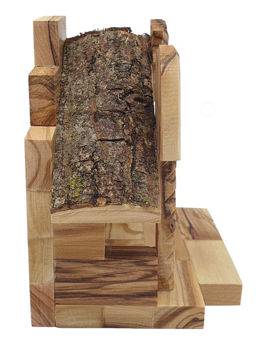 Hand-Carved Olive Wood Nativity Set with Bark Roof from Bethlehem