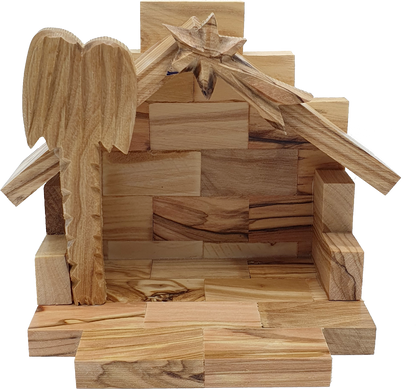 Hand-Carved Olive Wood Nativity Set with Stable from Bethlehem