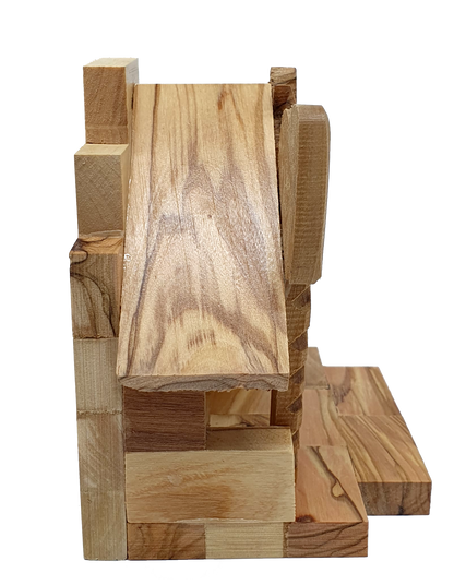 Hand-Carved Olive Wood Nativity Set with Bark Roof from Bethlehem