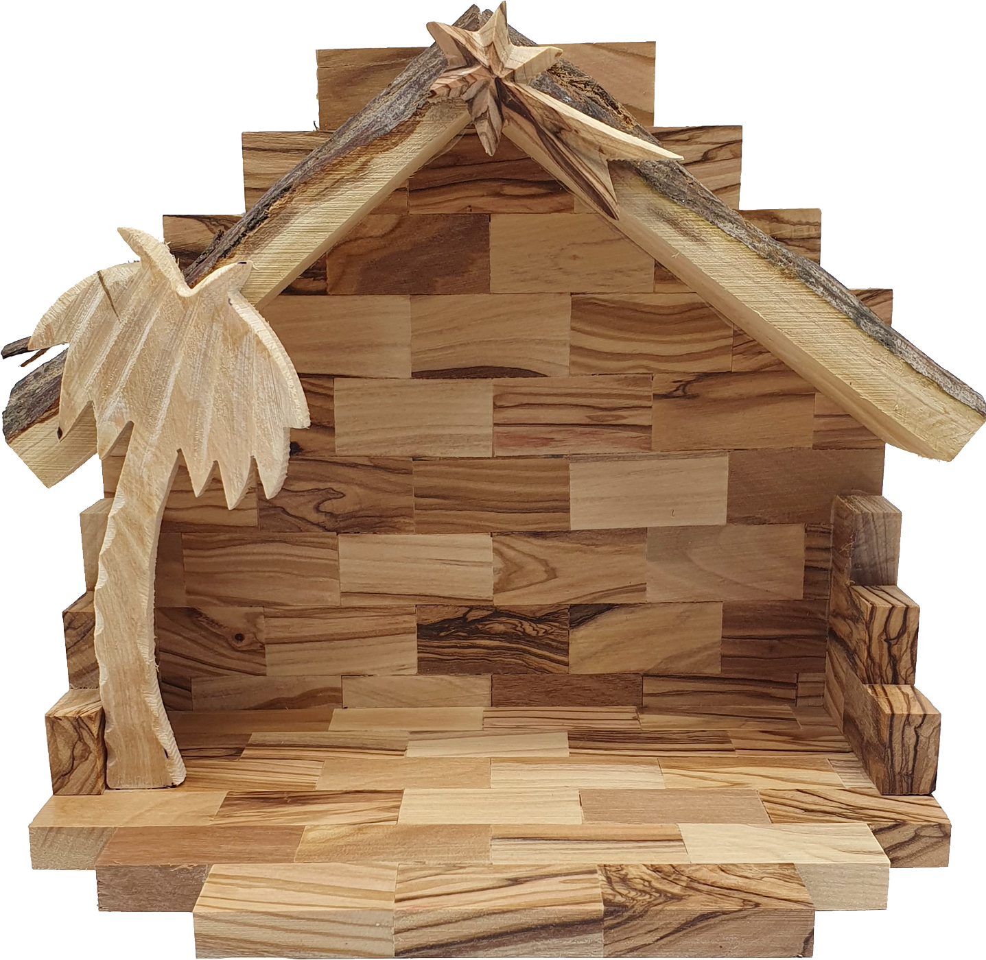 Hand-Carved Olive Wood Nativity Set with Stable from Bethlehem