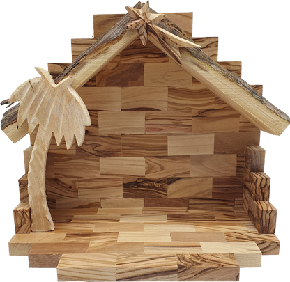 Hand-Carved Olive Wood Nativity Set with Stable from Bethlehem