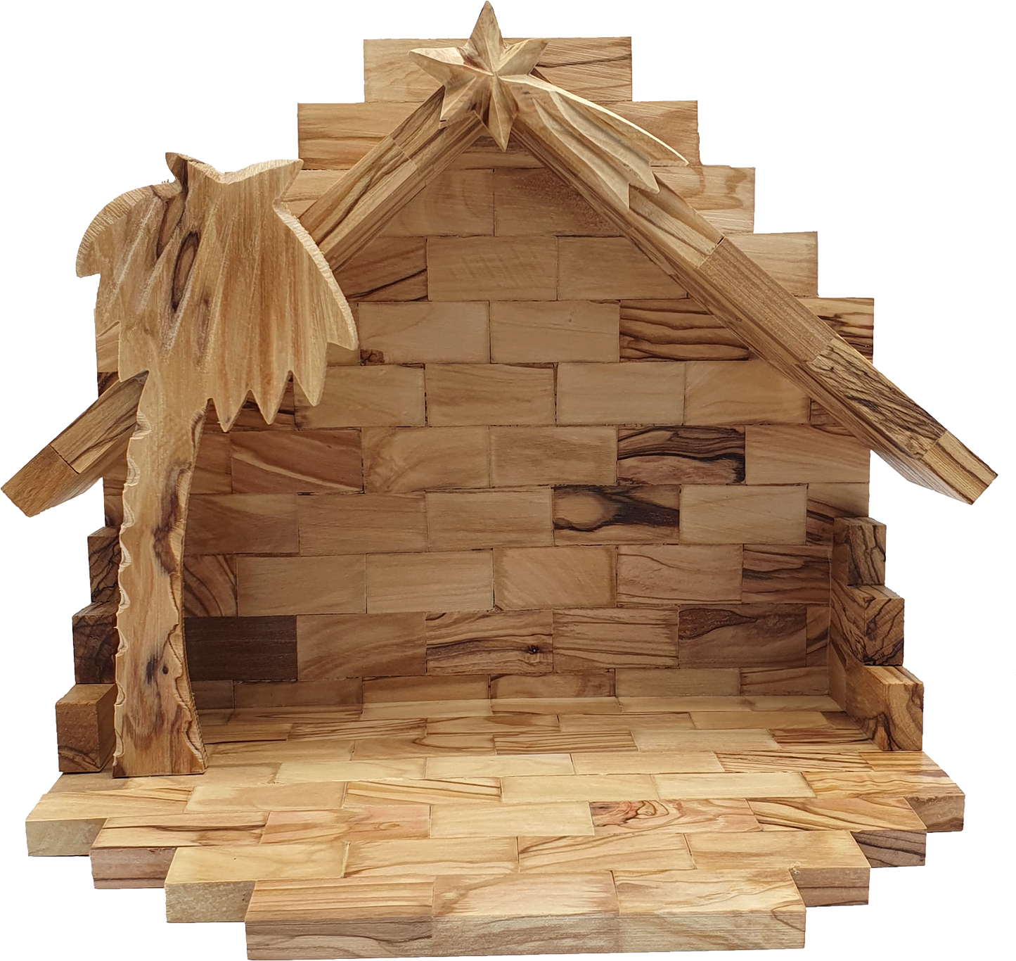 Hand-Carved Olive Wood Nativity Set with Stable from Bethlehem