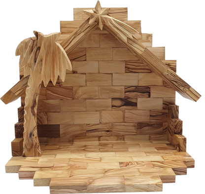 Hand-Carved Olive Wood Nativity Set with Stable from Bethlehem