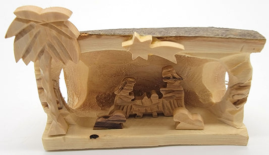 Olive Wood Nativity Bark Grotto from Bethlehem - NAT118