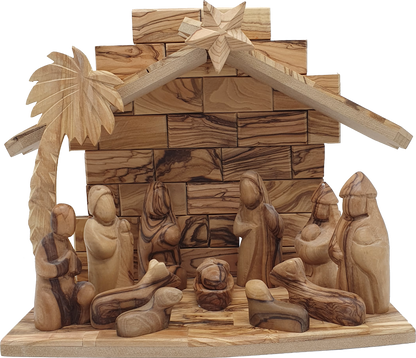 Olive Wood Nativity Stable from Bethlehem – Handcrafted Holy Land Manger