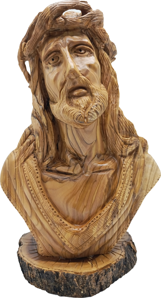 Hand Carved Olive Wood Bust of Jesus from Bethlehem Holy Land