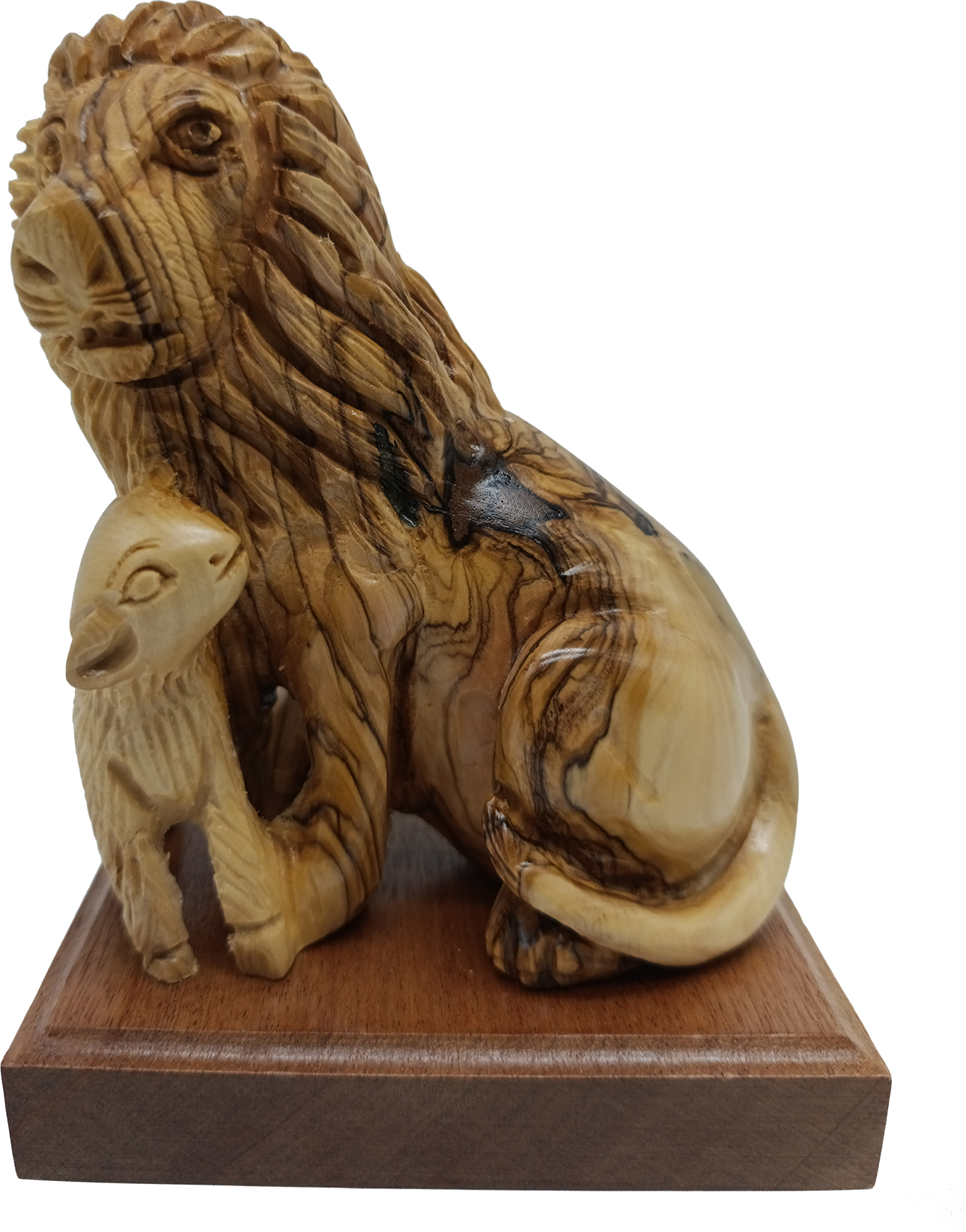 Lion and the Lamb Hand Carved Olive Wood Sculpture from Bethlehem Holy Land