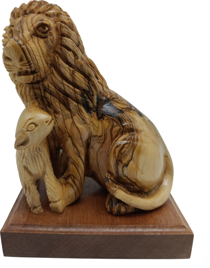 Lion and the Lamb Hand Carved Olive Wood Sculpture from Bethlehem Holy Land