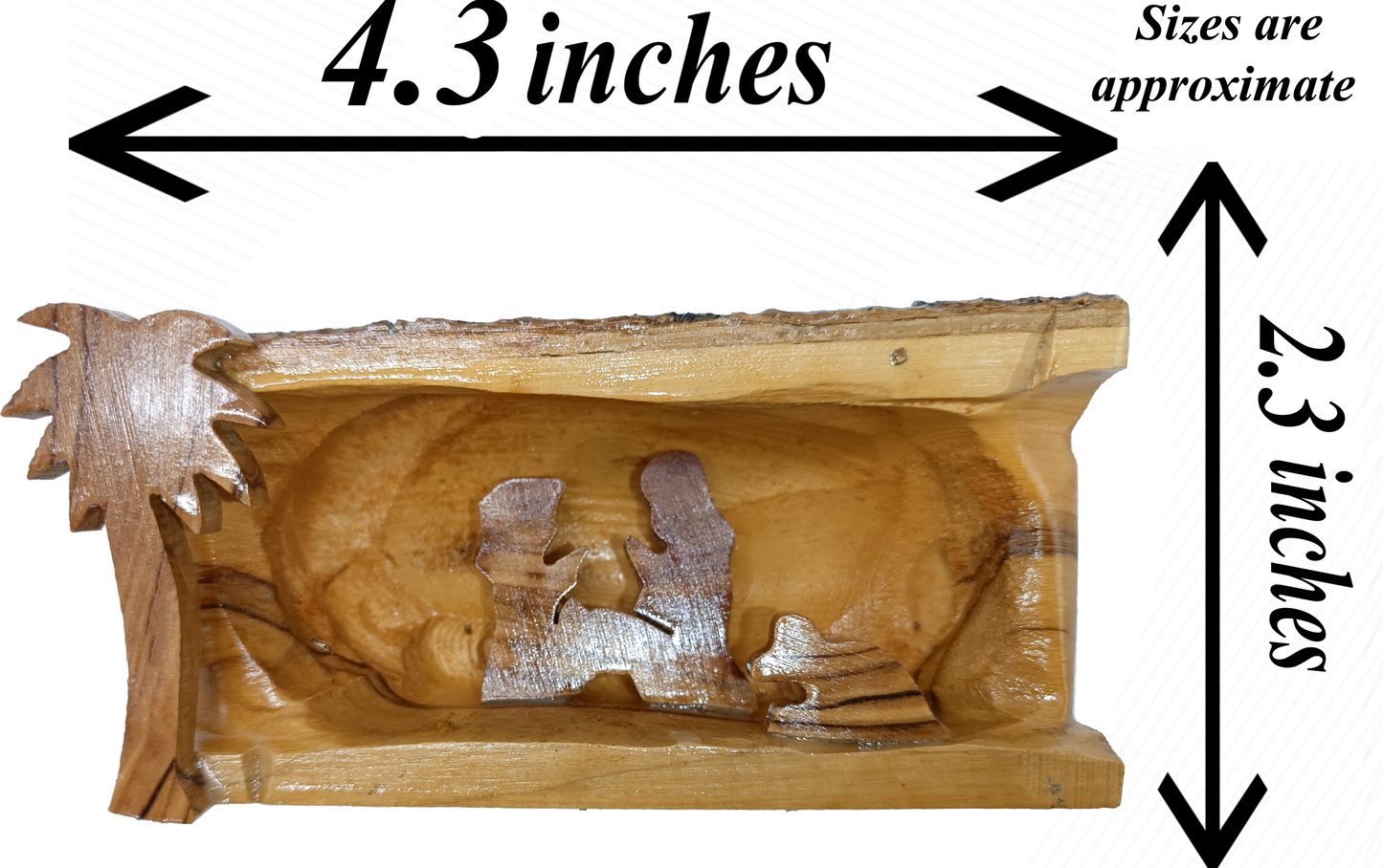 Hand Carved Olive Wood Nativity Scene from Bethlehem - Rustic Holy Family in Natural Bark Grotto