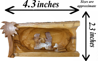 Hand Carved Olive Wood Nativity Scene from Bethlehem - Rustic Holy Family in Natural Bark Grotto