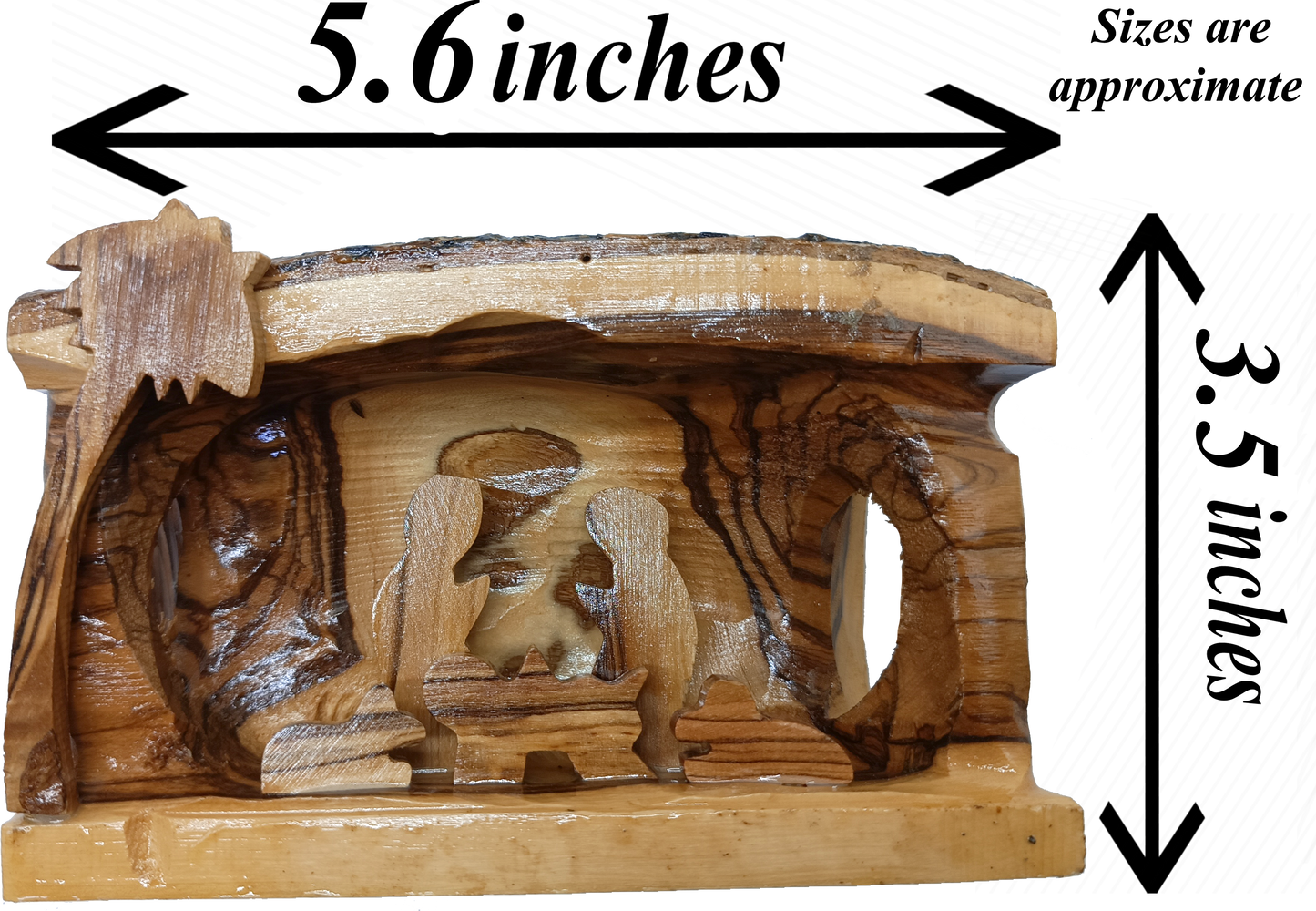 Hand Carved Olive Wood Nativity Scene from Bethlehem - Rustic Holy Family in Natural Bark Grotto