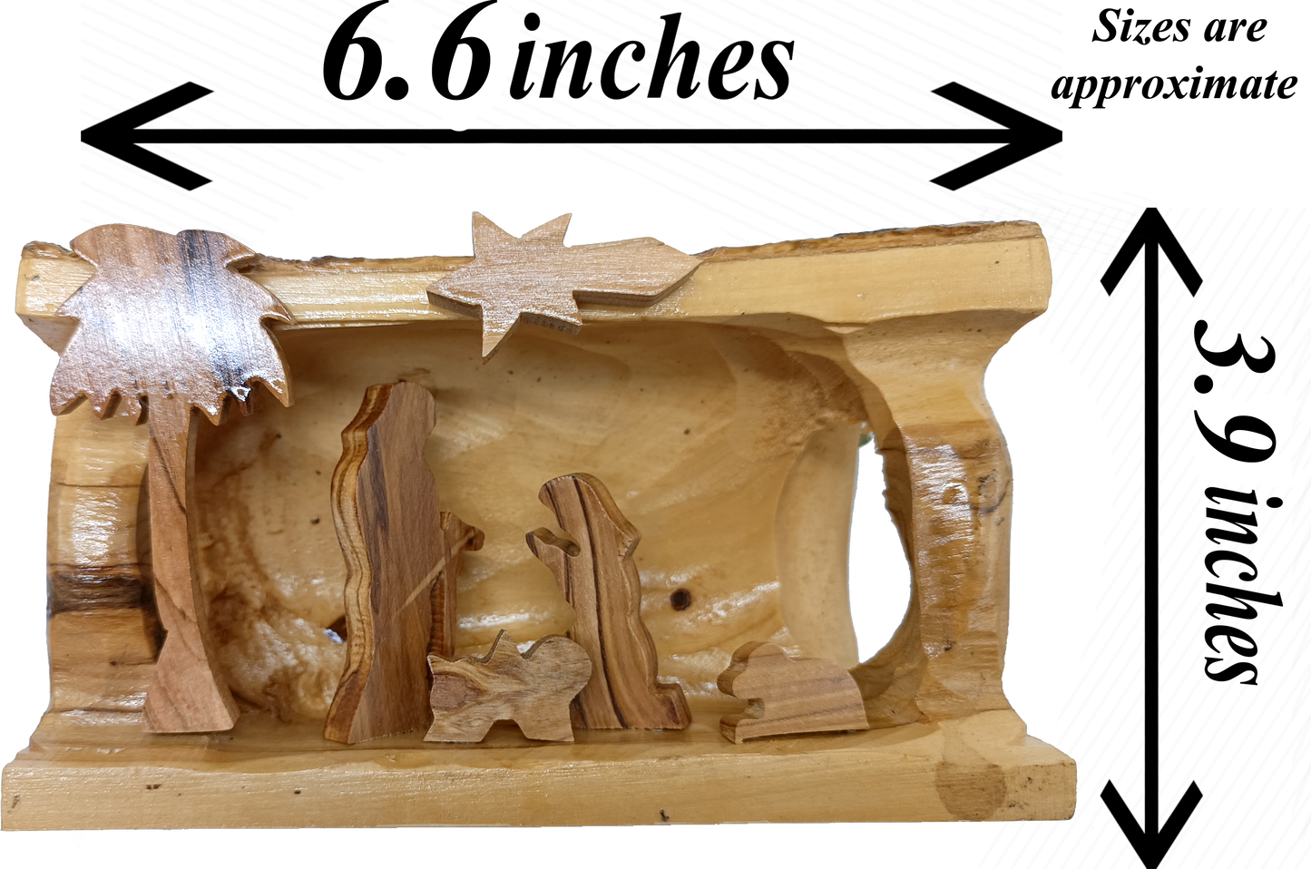 Hand Carved Olive Wood Nativity Scene from Bethlehem - Rustic Holy Family in Natural Bark Grotto