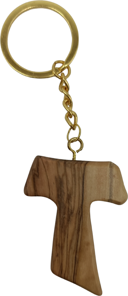 Hand crafted Olive Wood Tau Cross Keychain – Symbol of Faith and Protection