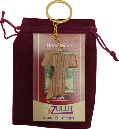 Hand crafted Olive Wood Tau Cross Keychain – Symbol of Faith and Protection