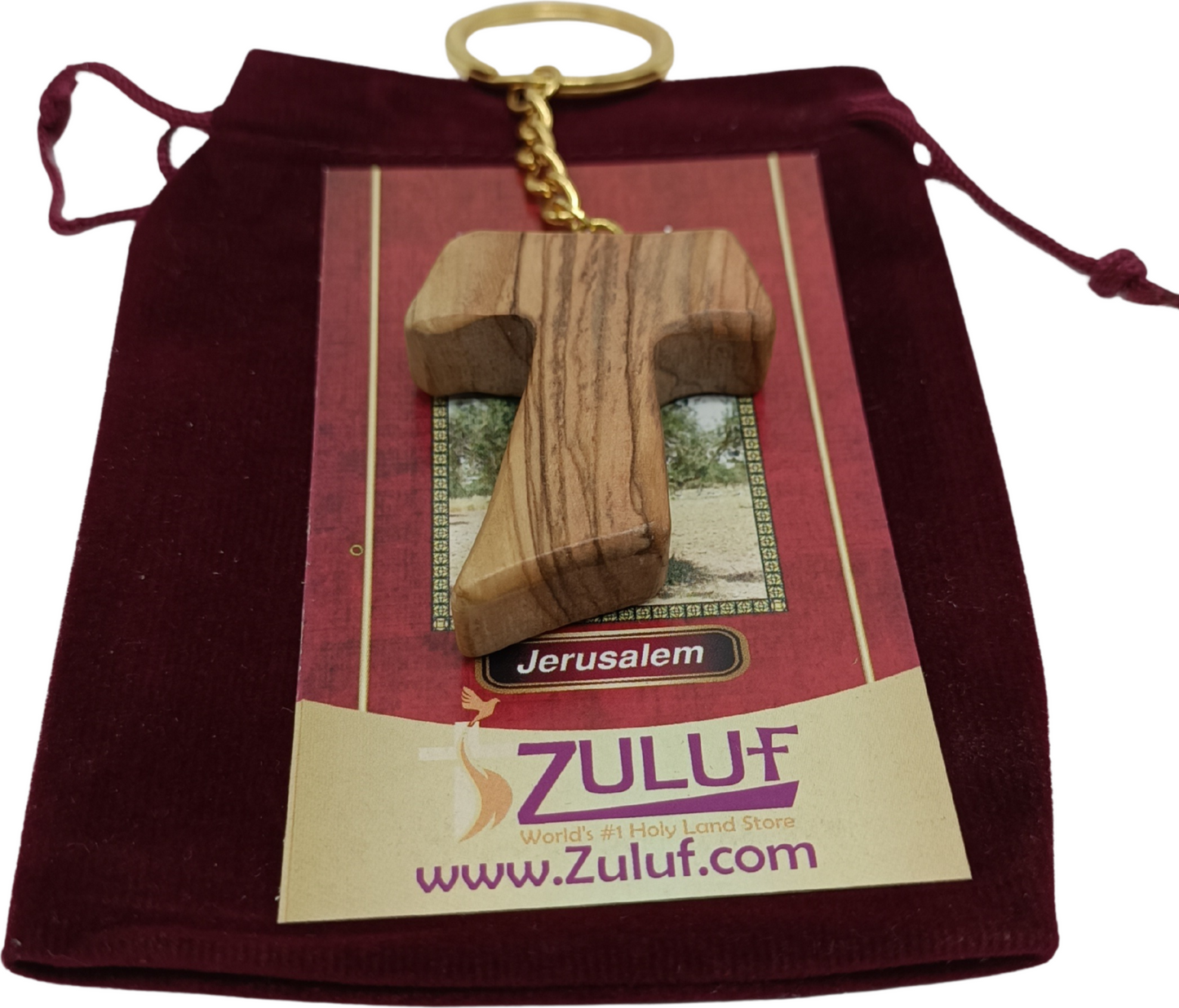 Hand crafted Olive Wood Tau Cross Keychain – Symbol of Faith and Protection