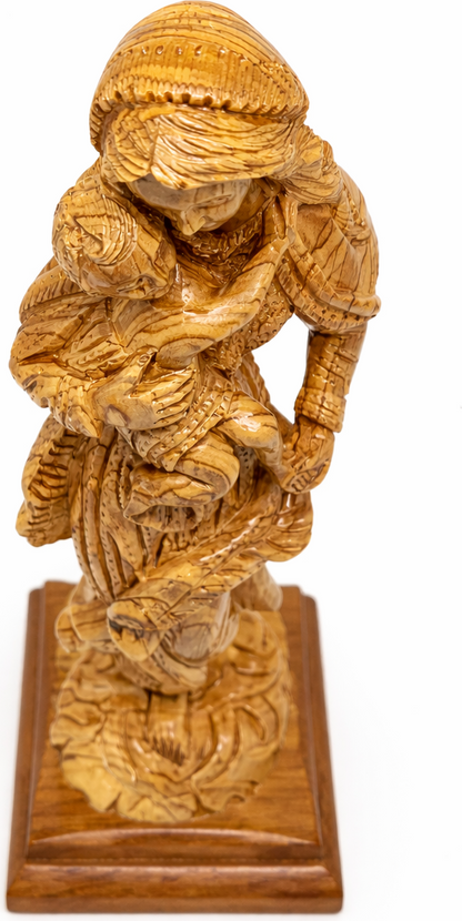 Hand Carved Olive Wood Virgin Mary & Baby Jesus Statue | Handmade in Bethlehem, Holy Land