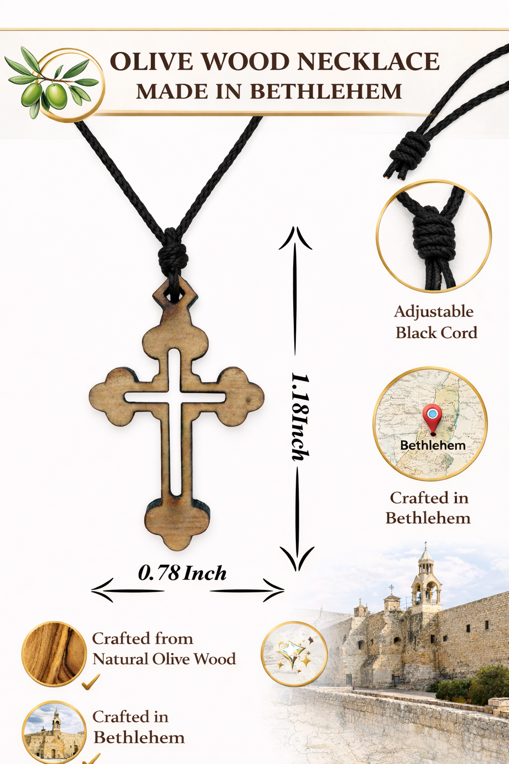 Handcrafted Wooden Cross Charm Pendant – 1.18" x 0.78" Laser-Cut Religious Jewelry - Additional View 9