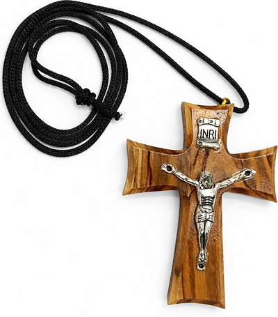 Handmade Olive Wood Cross Necklace from Bethlehem – Christian Crucifix Pendant with INRI – Holy Land Jewelry Gift