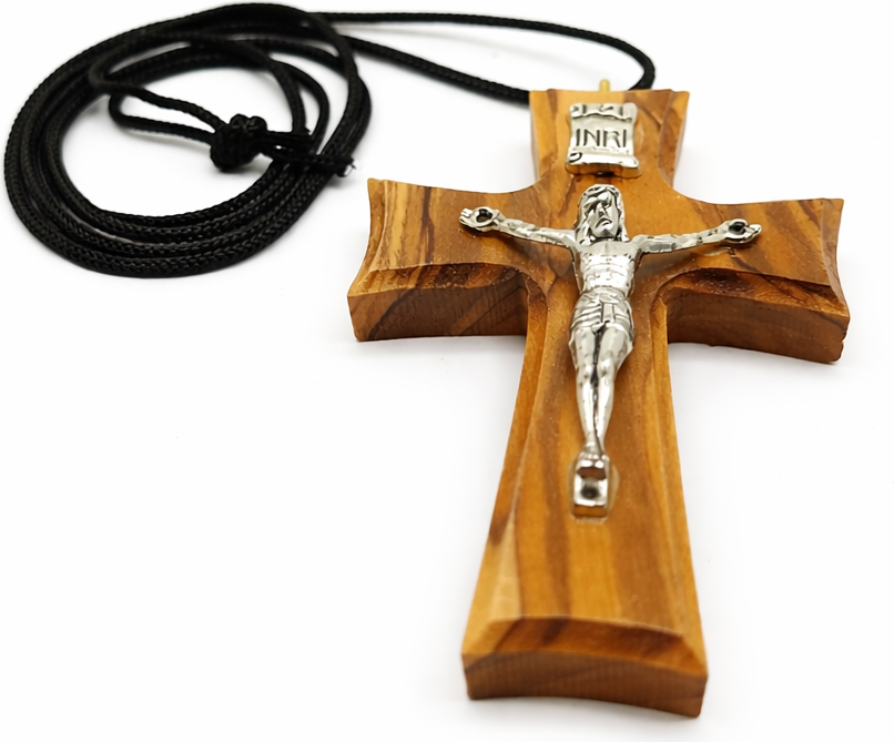 Handmade Olive Wood Cross Necklace from Bethlehem – Christian Crucifix Pendant with INRI – Holy Land Jewelry Gift