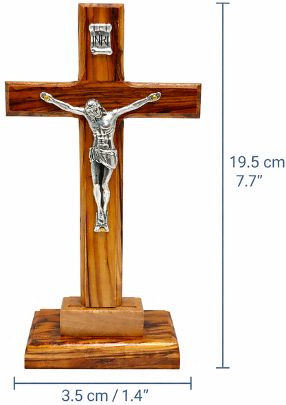 Handmade Olive Wood Crucifix from Bethlehem – Christian Cross with Metal Corpus & INRI – Holy Land Gift (4 Sizes)