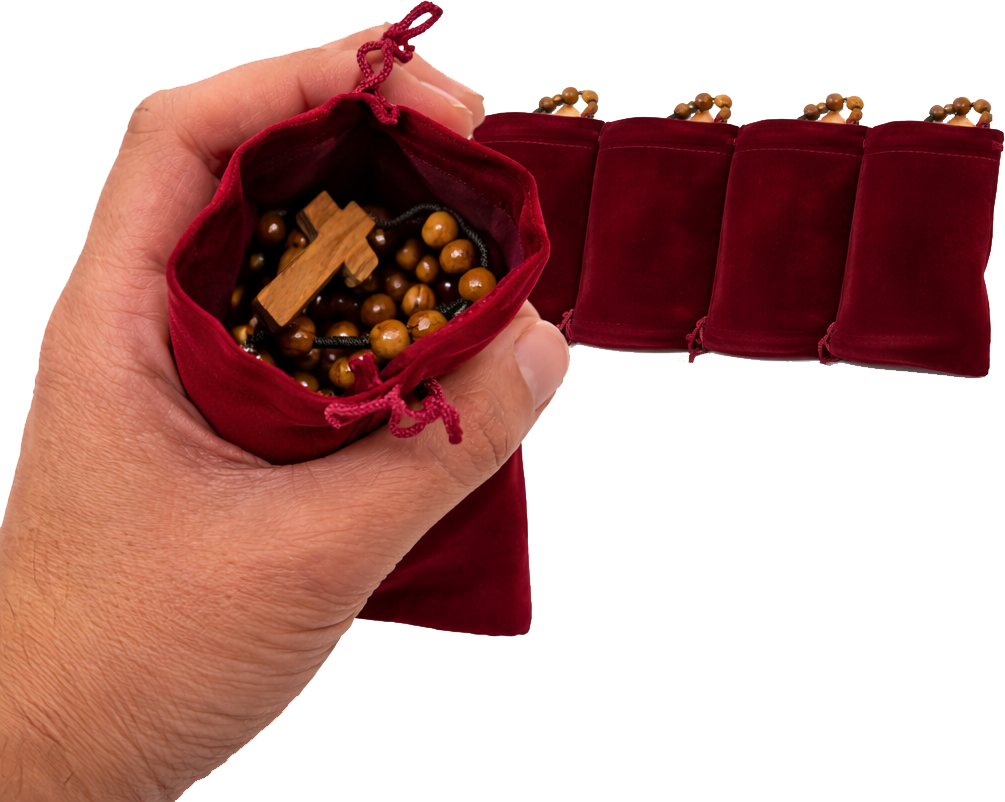 Set of 3 Olive Wood Rosary Beads Handmade in Bethlehem – Catholic Wooden Rosary with Cross – Includes 3 Velvet Bags & 3 Certificates – Holy Land Christian Gift
