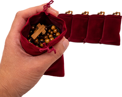 Set of 3 Olive Wood Rosary Beads Handmade in Bethlehem – Catholic Wooden Rosary with Cross – Includes 3 Velvet Bags & 3 Certificates – Holy Land Christian Gift
