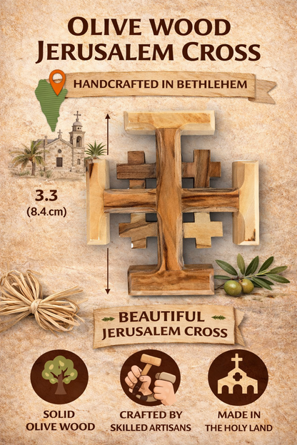 Olive Wood Crusader Jerusalem Cross from Bethlehem