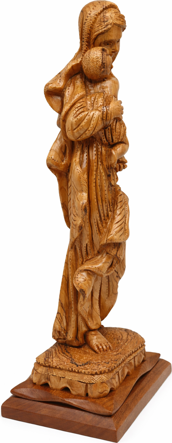 Hand Carved Olive Wood Virgin Mary & Baby Jesus Statue 20.7” | Handmade Holy Land Bethlehem Sculpture