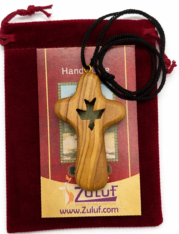 Handmade Olive Wood Cross Necklace with Dove | Zuluf