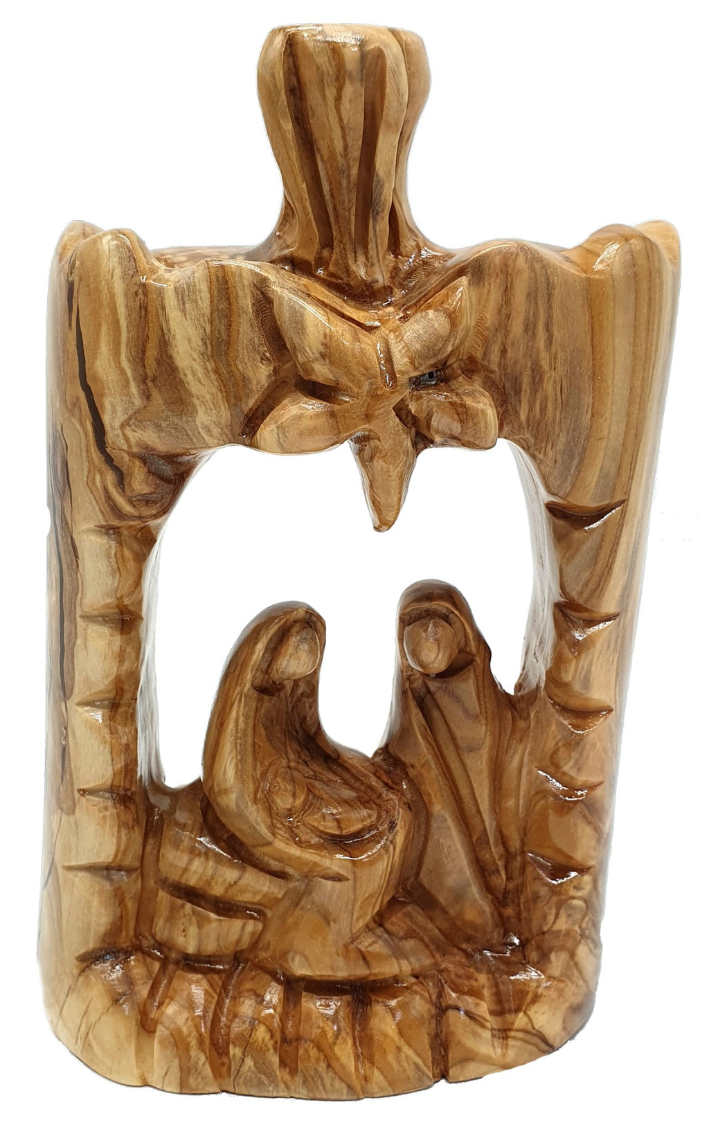 Abstract Nativity Scene Sculpture with Bethlehem Star - Hand - Carved Olive Wood from the Holy Land | Religious Home Decor & Gift | 6.5x4.1x1.8", 280g - Zuluf