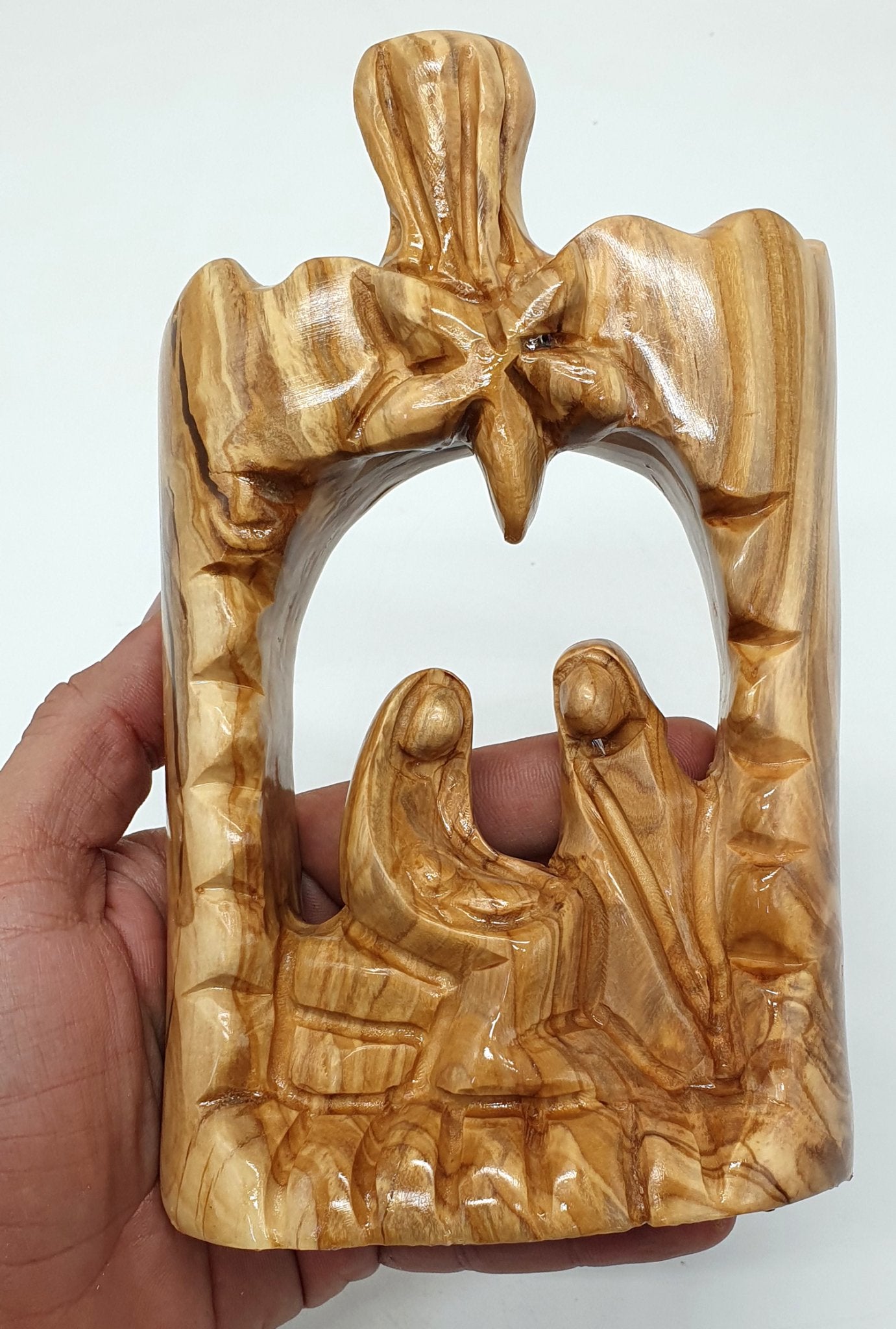 Abstract Nativity Scene Sculpture with Bethlehem Star - Hand - Carved Olive Wood from the Holy Land | Religious Home Decor & Gift | 6.5x4.1x1.8", 280g - Zuluf