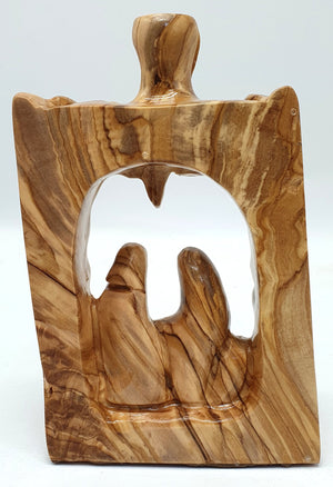 Abstract Nativity Scene Sculpture with Bethlehem Star - Hand - Carved Olive Wood from the Holy Land | Religious Home Decor & Gift | 6.5x4.1x1.8", 280g - Zuluf