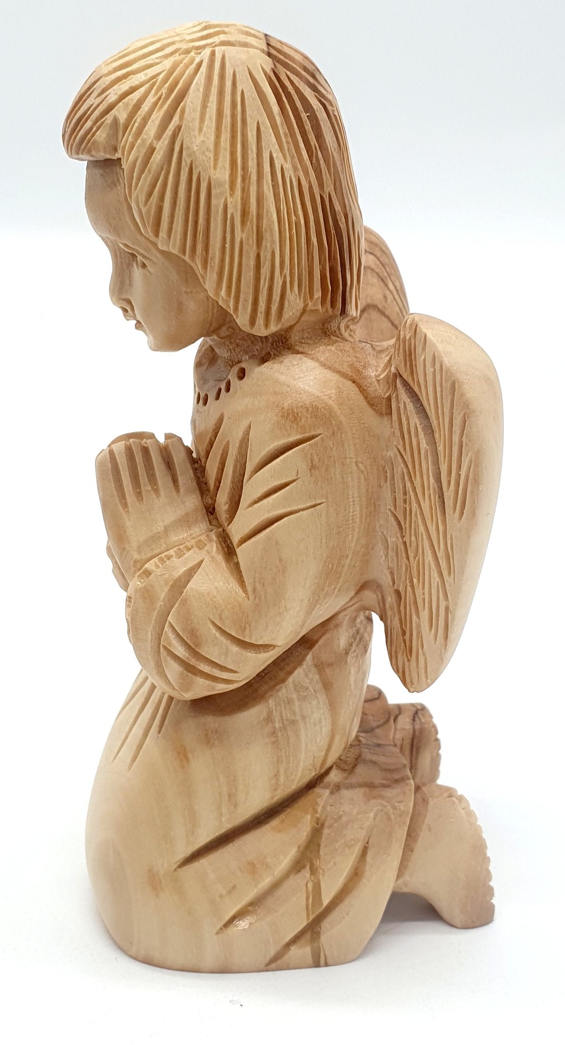 Angel Praying Olive Wood Carving - Handcrafted Spiritual Sculpture, Divine Prayer Figurine for Home Decor and Gifts 4.9 - Inch - Zuluf