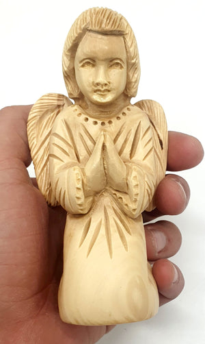 Angel Praying Olive Wood Carving - Handcrafted Spiritual Sculpture, Divine Prayer Figurine for Home Decor and Gifts 4.9 - Inch - Zuluf