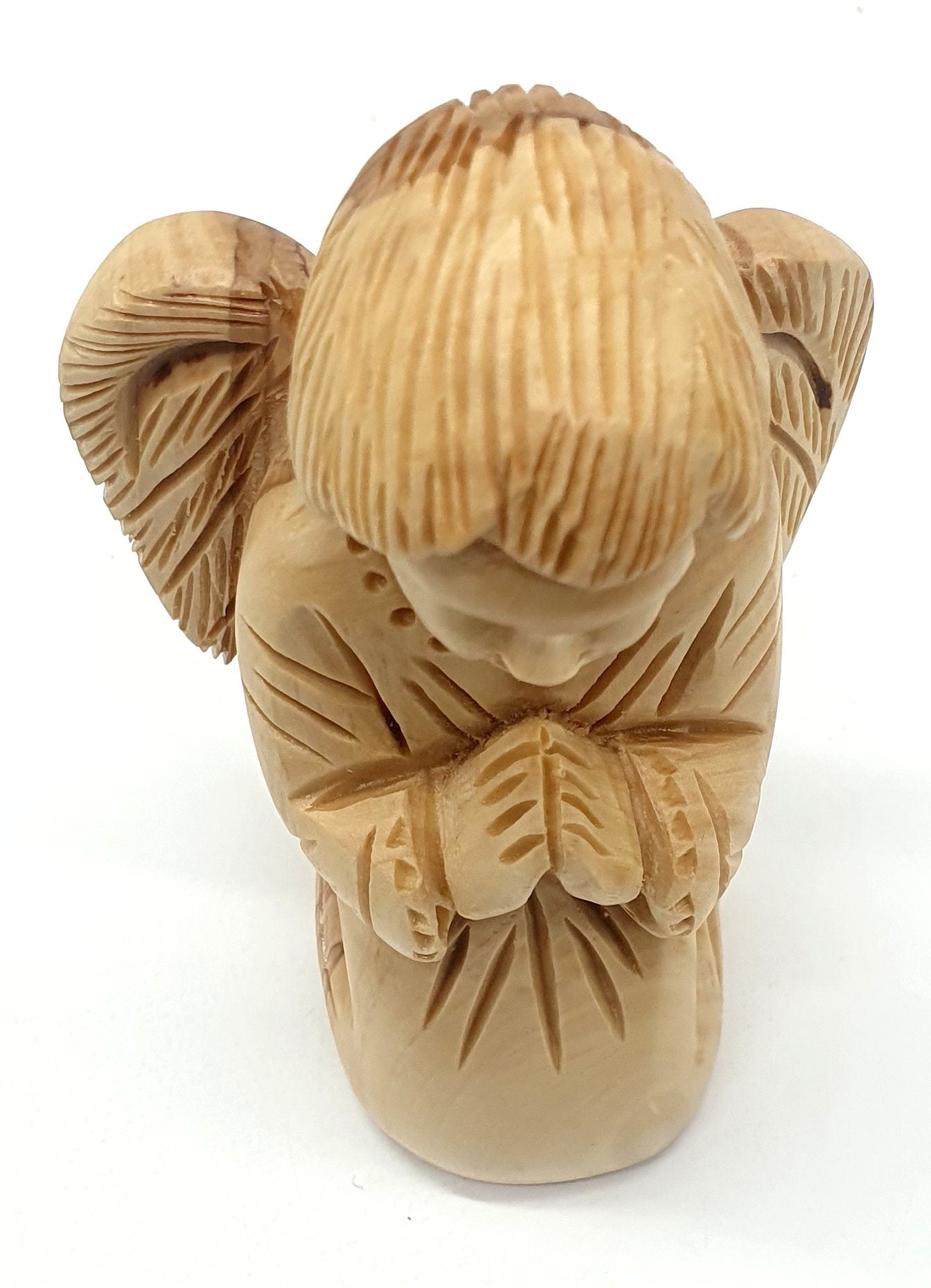 Angel Praying Olive Wood Carving - Handcrafted Spiritual Sculpture, Divine Prayer Figurine for Home Decor and Gifts 4.9 - Inch - Zuluf