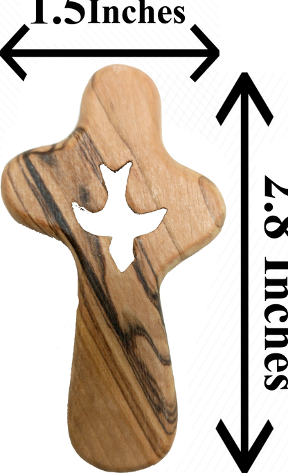 🕊️ Handcrafted Olive Wood Comfort Cross with Dove Cut-Out – Made in Bethlehem | Comes with Gift Bag & Certificate | Zuluf Holy Land Gift