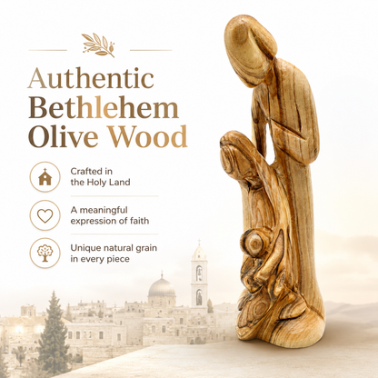 Authentic Holy Land olive wood Holy Family carving