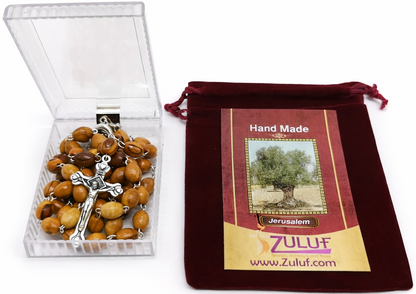Olive Wood Rosary Handmade in Bethlehem – 21.6” Catholic Rosary with Metal Crucifix – Includes Velvet Bag, Plastic Gift Box & Certificate – Available in 1, 3 or 6 Pieces